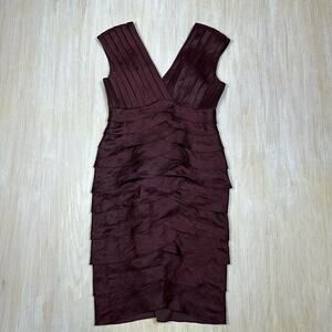 Adrianna Papell Taffeta Shutter Iridescent V-Neck Pleated Ruffle Sheath Dress 6